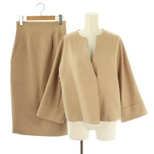ノーカラーワイドスリーブジャケット スカート セットアップ スーツ 36 ベージュ /ES OS