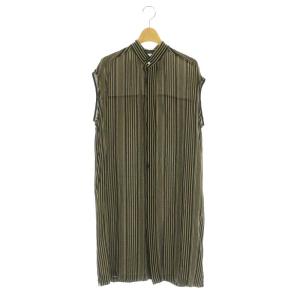 Georgette Stripe Shirts シャツワンピース ストライプ 38 黒 ベージュ /MI