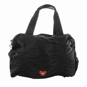 2WAY ボストンバッグ ショルダー ハートモチーフ パッチ ナイロン 黒 ブラック /HO