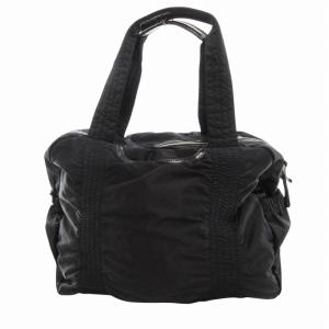 agnes b. 2WAY ボストンバッグ ショルダー ハートモチーフ パッチ ナイロン 黒 ブラック /HO