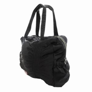 agnes b. 2WAY ボストンバッグ ショルダー ハートモチーフ パッチ ナイロン 黒 ブラック /HO