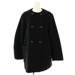 スイビダブルクロスノーカラーダブル前コート アウター ノーカラー ウール 38 黒 /NR OS