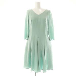 Vネック ワンピース ひざ丈 七分袖 36 緑 グリーン /AT OS