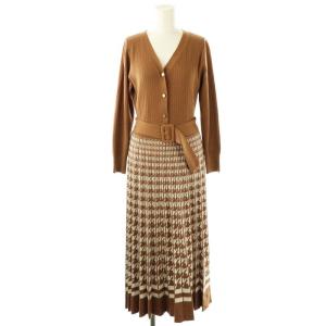 千鳥ニットワンピース ベルト付き 36 茶 /MI OS