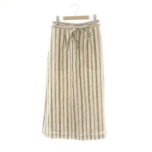 vingt-trois 24SS リネンストライプ Aライン セミタイトスカート 38 ベージュ ブラック