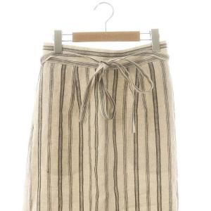 23区 vingt-trois 24SS リネンストライプ Aライン セミタイトスカート 38 ベージュ ブラック
