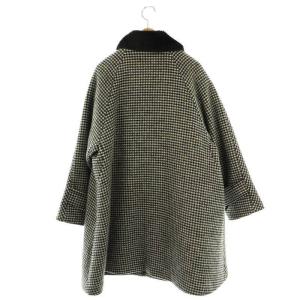 ROPE 23AW 2way ノーカラー エコファー付け襟 メルトン Aライン ミドルコート 千鳥格子柄 36 黒