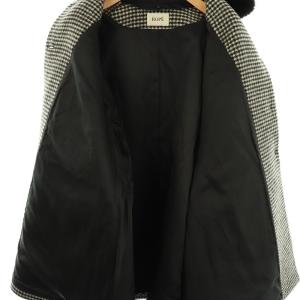 ROPE 23AW 2way ノーカラー エコファー付け襟 メルトン Aライン ミドルコート 千鳥格子柄 36 黒