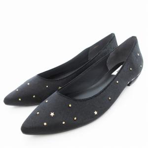 美品 フラットシューズ スタッズ ポインテッドトゥ 25cm 黒 ブラック /UO