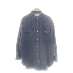 ライトダンガリー オーバーシルエット シャツ ステンカラー 長袖 32 紺 ネイビー /AT OS