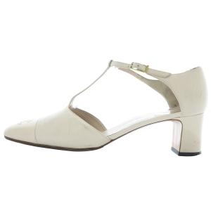 CHANEL ココマーク ストラップヒール パンプス 38 白 ホワイト /SR21