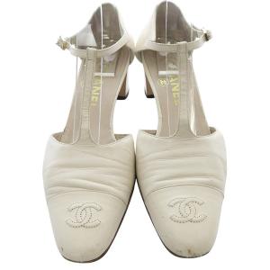 CHANEL ココマーク ストラップヒール パンプス 38 白 ホワイト /SR21