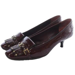 エナメルヒール パンプス スクエアトゥ 38 24.5cm  ボルドー /SR25