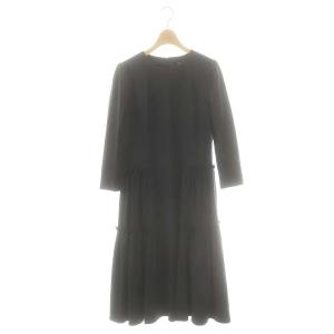 24AW バックギャザー切替ワンピース ウール混 38 濃紺 /MI OS SH