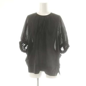 24年 コットンパフスリーブブラウス 半袖 ブラック /HK OS