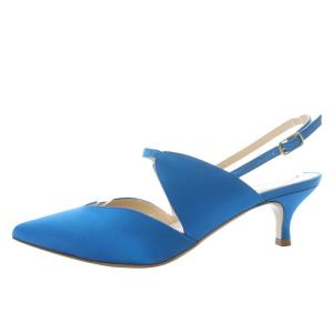 シルクサテンバックストラップパンプス 36.5 ブルー 7403T