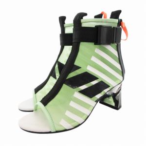 ブーティ シューズ バックジップ オープントゥ メッシュ 35 22.0cm 緑 グリーン /HO