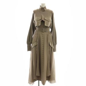 レース ニットワンピース マキシ ロング 長袖 1 グレー /AT OS