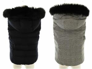 ANAYI フォックスファー リバーシブル ダウンベスト グレンチェック 38 ネイビー ブラック /DF OS