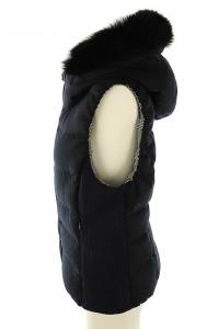 ANAYI フォックスファー リバーシブル ダウンベスト グレンチェック 38 ネイビー ブラック /DF OS