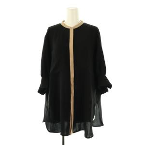 24SS SIBYLLE 配色カラーパフスリーブブラウス バンドカラー チュニック 6 黒 ベージュ /MI