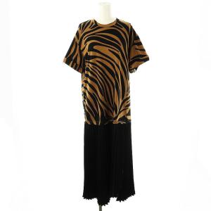 F191-9845ZPJプリーツ切替ワンピース ゼブラ柄 XS ベージュ 黒 /MI OS