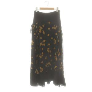 総柄ロングスカート フレア 0 ブラック オレンジベージュ S192-3809PBK /DO OS