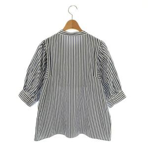 Nolley's 24SS ピンタック5分袖シャツブラウス ストライプ 38 ネイビー /HK OS