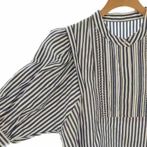 Nolley's 24SS ピンタック5分袖シャツブラウス ストライプ 38 ネイビー /HK OS
