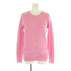 SPORT ロゴ刺繍 ケーブルニットカーディガン 長袖 クルーネック S ピンク /AT OS