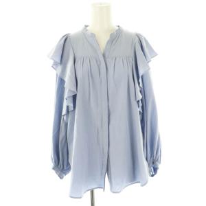 フリルブラウス シャツ 長袖 前開き サックス /NR OS