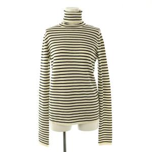 Border Turtlene ニット セーター 長袖 タートルネック ボーダー ウール アイボリー 黒