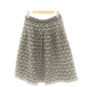 ハートジャガード スカート 膝丈 フレア 40 黒 ベージュ /NR OS