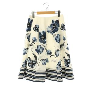 スカート 膝丈 フレア 花柄 38 白 紺 /NR OS