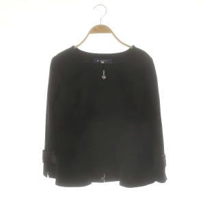 袖リボン ジップアップ ノーカラージャケット ブルゾン 40 ブラック /ES OS