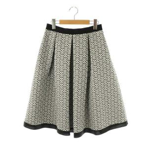 フラワージャガード スカート 膝丈 フレア 40 白 黒 /NR OS