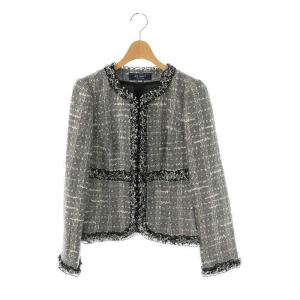 ツイードジャケット ノーカラー アウター 40 白 黒 /NR OS