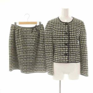 千鳥格子 セットアップ スカートスーツ ノーカラージャケット 38 ブラック ホワイト /ES OS