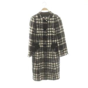 Black x White Check Coat コート チェック リボン ロング 40 ホワイト ブラック