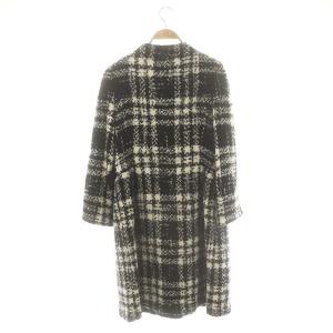 M'S GRACY Black x White Check Coat コート チェック リボン ロング 40 ホワイト ブラック