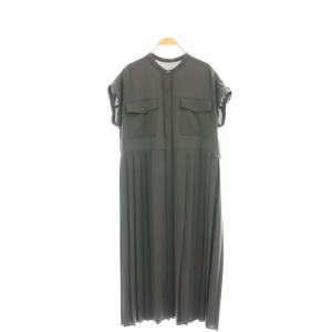 any ジョーゼット プリーツワンピース ミモレ ロング フレンチスリーブ F グレー /AT OS