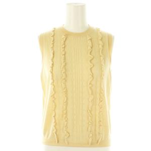 フリル ノースリーブ ニット カットソー シルク混 36 ベージュ /MI OS