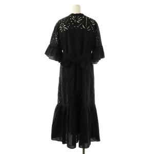 Grace Class 24SS ヤシ柄カットワークワンピース 五分袖 ロング 36 黒 /NR OS