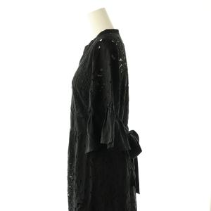 Grace Class 24SS ヤシ柄カットワークワンピース 五分袖 ロング 36 黒 /NR OS