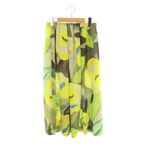23AW ダブルフラワープリント ランダムタックフレアスカート ロング 36 緑 グリーン /SS OS