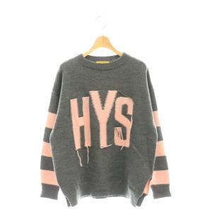 HYS編込ボーダー プルオーバー ニット セーター F グレー ピンク /CX OS SH