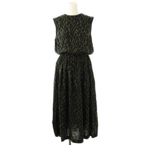 レオパードノースリーブ ワンピース 38 ベージュ 紺 黒 /MI OS SH