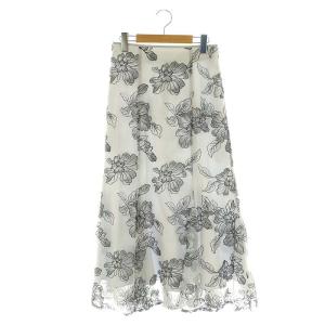 チュール刺繍レーススカート ロング フレア 2 グレー /HK OS