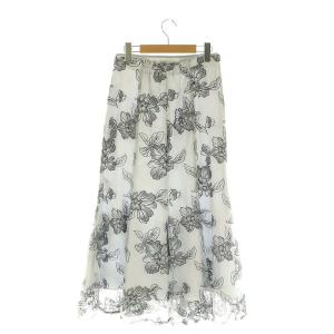 JUSGLITTY チュール刺繍レーススカート ロング フレア 2 グレー /HK OS