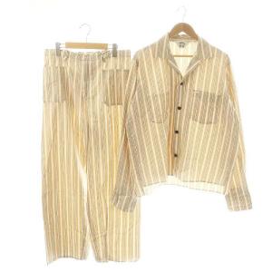 パジャマジゴロシャツ パンツ セットアップ 上下 シャツ ストライプ 3 ベージュ 白 ホワイト /AT